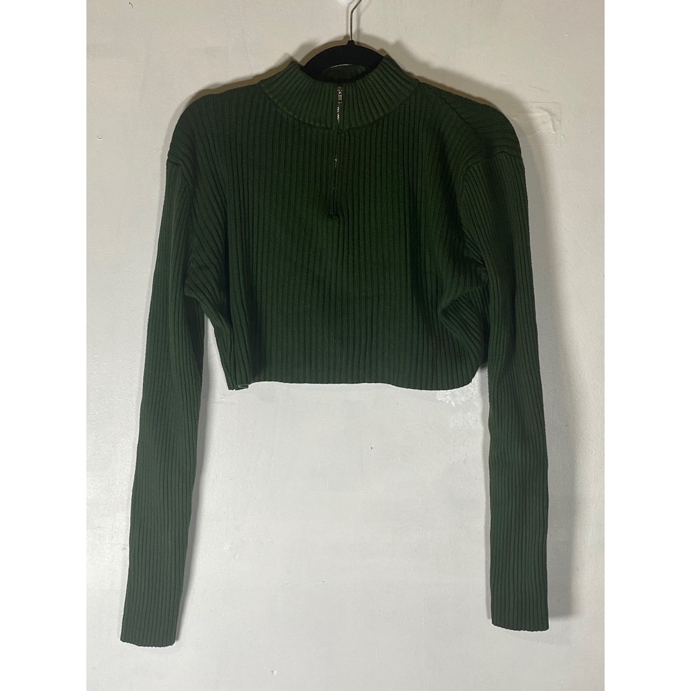 Emerald Green Ribbed Cropped Sweater 3/4 Zip Dark Academia 2x Preppy Academia